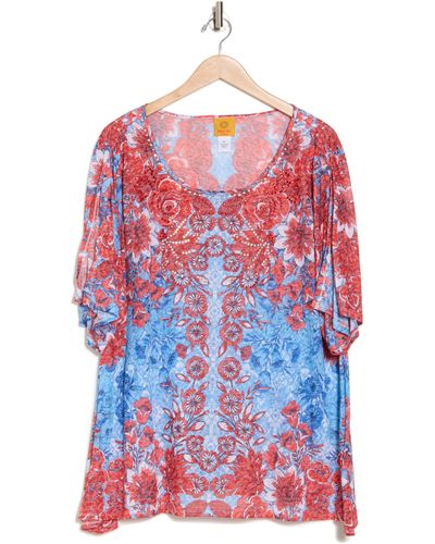 Ruby Rd. Floral Embellished Top - Red