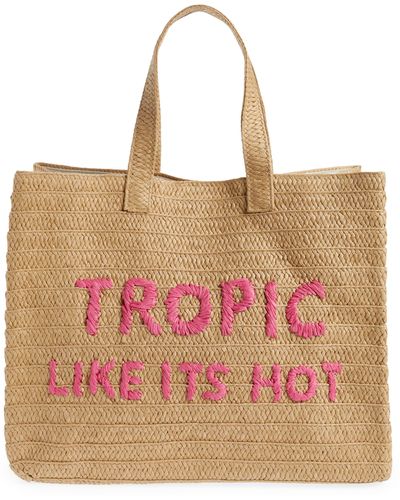 BTB Los Angeles Tropic Like Its Hot Straw Tote - Pink
