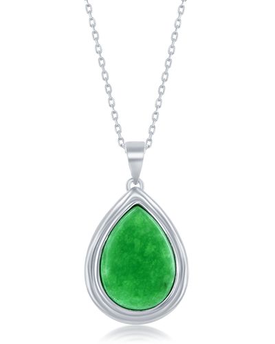 Simona Sterling Silver Pear-shaped Jade Pendant Necklace - Green