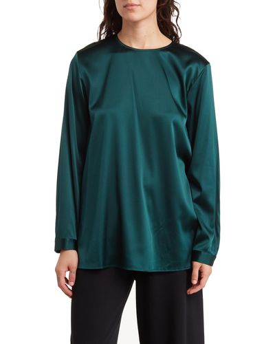 Eileen Fisher Long Sleeve Silk Blend Top - Green