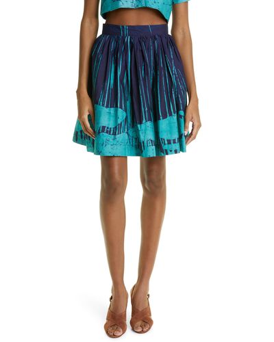 Busayo Ola Batik Fit & Flare Cotton Skirt - Blue