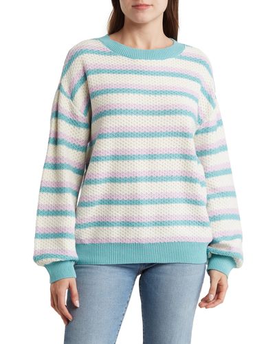 Abound Stripe Pointelle Pullover Sweater - Blue