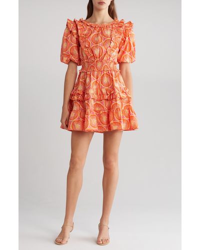 Walter Baker Ciara Floral Puff Sleeve Cotton Minidress - Orange