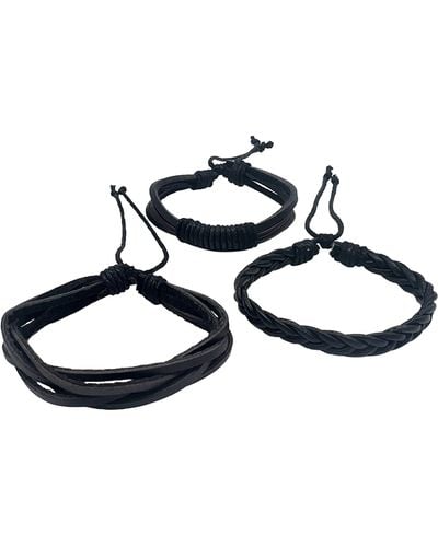 Adornia Set Of 3 Black Leather Slider Bracelets