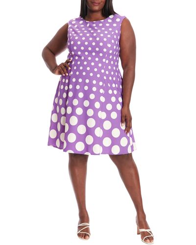 London Times Polka Dot Fit & Flare Dress - Purple