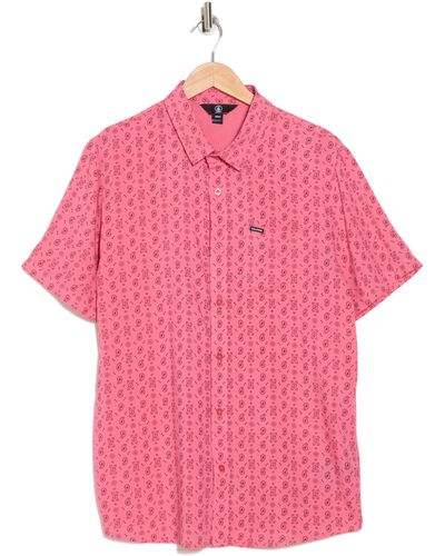 Volcom Warbler Short Sleeve Button-up Shirt - Pink