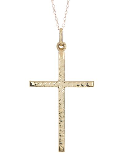 CANDELA JEWELRY 10k Yellow Gold Hammered Cross Pendant Necklace - White
