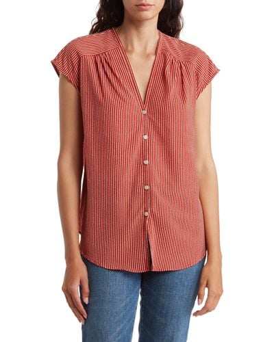 Max Studio Sleeveless Bubble Crepe Button-up Top - Red