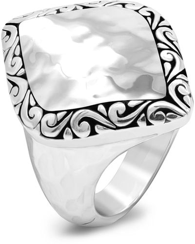 DEVATA Sterling Silver Bali Hammer Filigree Accent Dome Ring - White