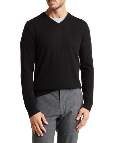Autumn Cashmere V-neck Merino Wool & Cashmere Sweater - Black