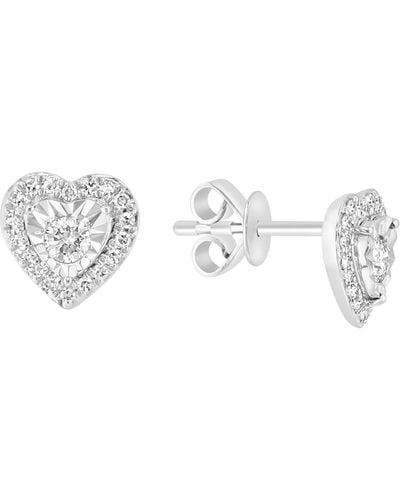 Effy Sterling Silver Diamond Heart Stud Earrings - Metallic
