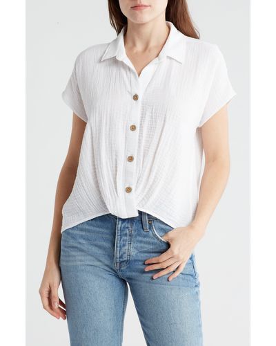 Beach Lunch Lounge Front Tuck Front Button Gauze Shirt - White