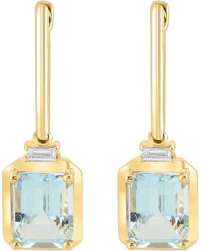 Effy 14k Yellow Gold Aquamarine & Diamond Drop Huggie Hoop Earrings - Multicolor