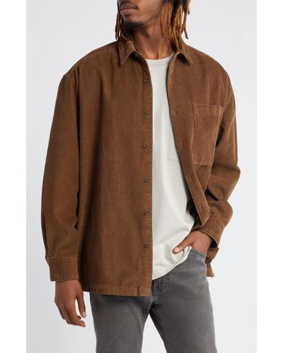 TOPMAN Oversize Corduroy Button-up Shirt - Brown