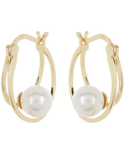 Argento Vivo Sterling Silver Imitation Pearl Open Hoop Earrings - White