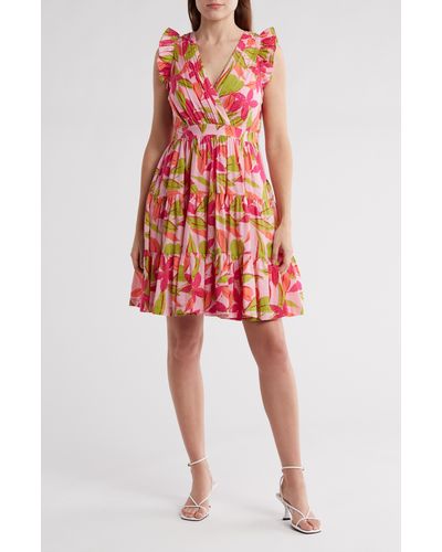 Taylor Dresses Floral Faux Wrap Dress - Red