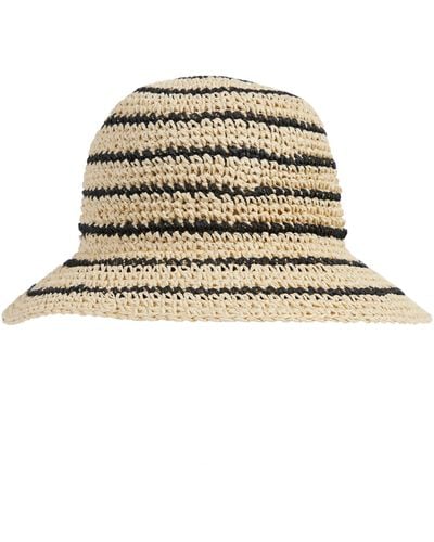 Bruno Magli Stripe Crochet Straw Bucket Hat - Natural