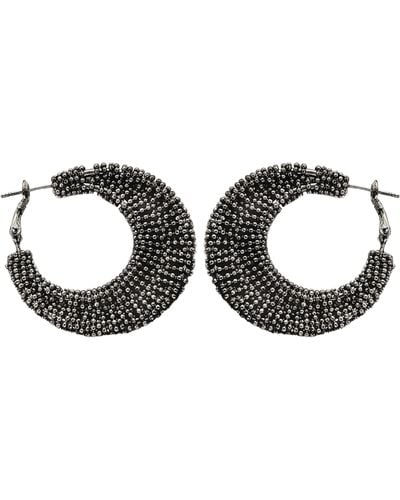 Panacea Beaded Metallic Hoop Earrings - Black