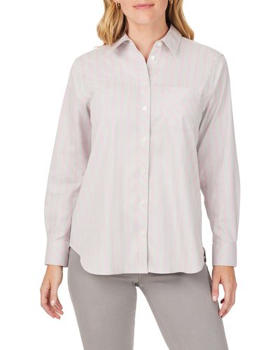 Foxcroft Stripe Boyfriend Button-up Shirt - White