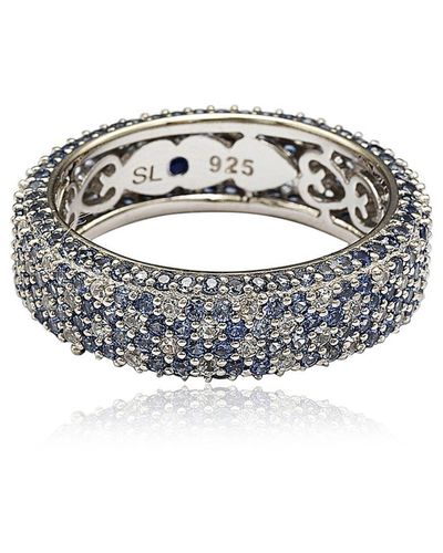 Suzy Levian Sterling Silver Pavé Blue Sapphire & Created White Sapphire Ring