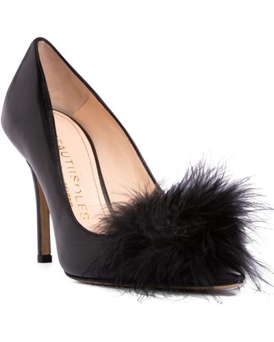 Beautiisoles Asia Faux Feather Pointed Toe Pump - Black