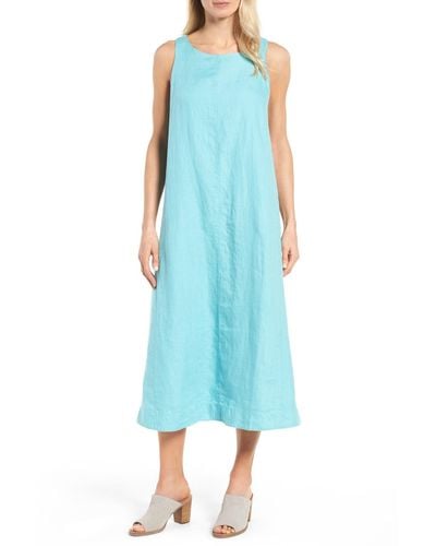 Eileen Fisher Sleeveless Linen Maxi Shift Dress (petite) - Blue