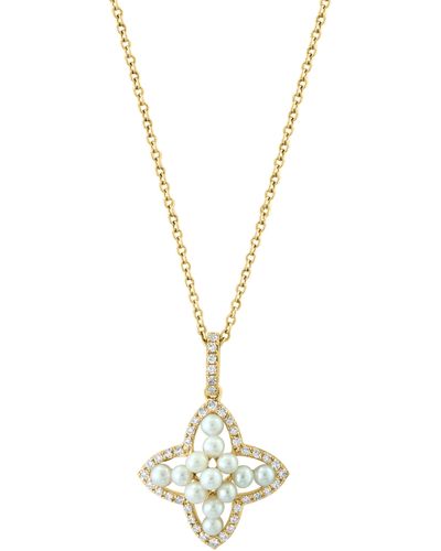 Effy Diamond & Freshwater Pearl Pendant Necklace - Metallic