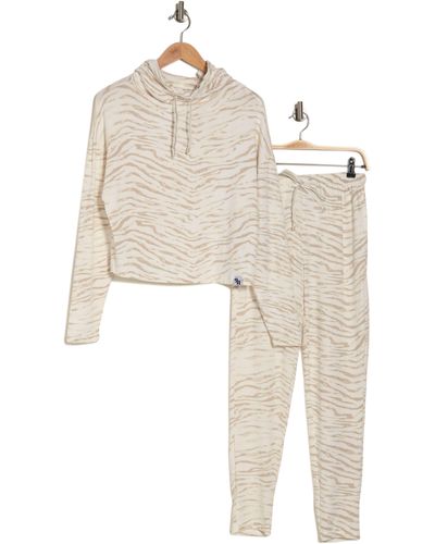 Nine West Hacci Funnel Neck Top & Pants Pajamas - Natural