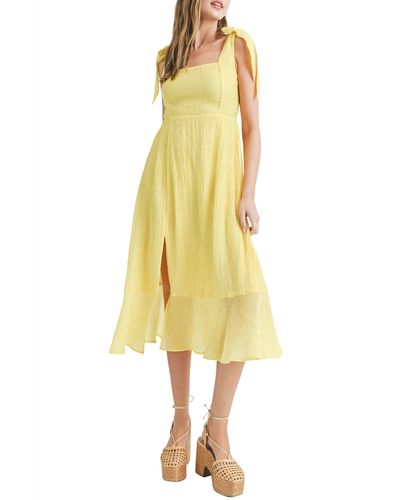 Lush Tie Strap Fit & Flare Midi Dress - Yellow