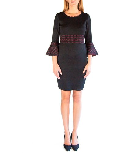 Nina Leonard Scalloped Sweater Dress - Black