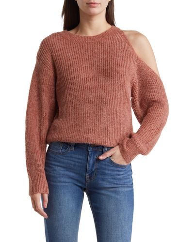 Vigoss Cutout Shoulder Pullover Sweater - Blue