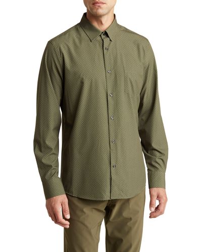 14th & Union Trim Fit Minifoulard Long Sleeve Button-up Shirt - Green