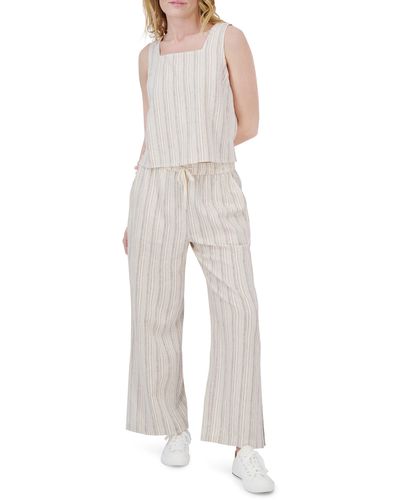 Lucky Brand Stripe Linen Blend Tank & Pants Set - White