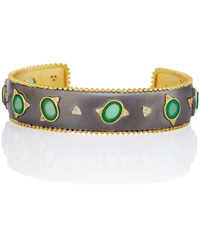 Freida Rothman 14k Gold Plated Sliced Green Agate Art Deco Cuff Bracelet In Black And Gold At Nordstrom Rack - Metallic