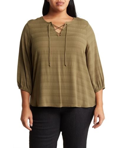 Bobeau Lace-up Long Sleeve Top - Brown