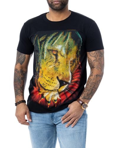 Xray Jeans Lion Graphic Rhinestone T-shirt - Black
