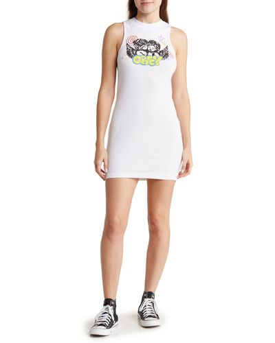 Obey Kaisley Cotton Graphic Tank Dress - White