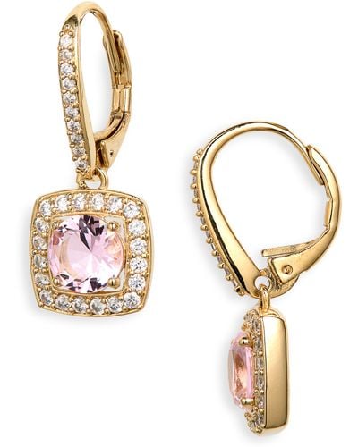 Nadri Pink Crystal & Cubic Zirconia Halo Cushion Drop Earrings - Metallic