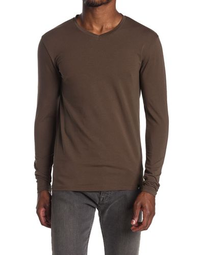 Xray Jeans V-neck Long Sleeve T-shirt - Brown