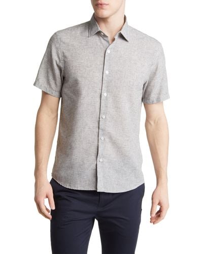 Robert Barakett Martense Slub Short Sleeve Cotton Button-up Shirt - Gray