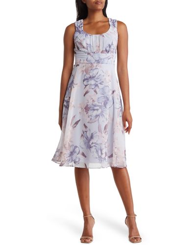 Connected Apparel Floral Chiffon Fit & Flare Dress - Metallic