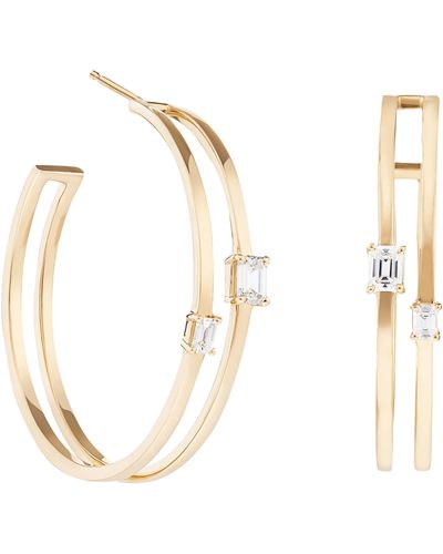 Lana Jewelry Solo Double Emerald-cut Diamond Hoop Earrings - White