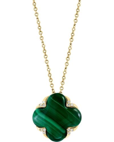 Effy 14k Yellow Gold Malachite & Diamond Quatrefoil Pendant Necklace - Green