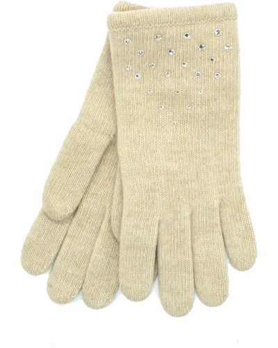 Portolano Crystal Embellished Cashmere Gloves - Natural