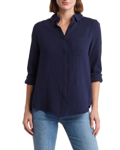 Beach Lunch Lounge Alessia Long Sleeve Cotton Button-up Shirt - Blue
