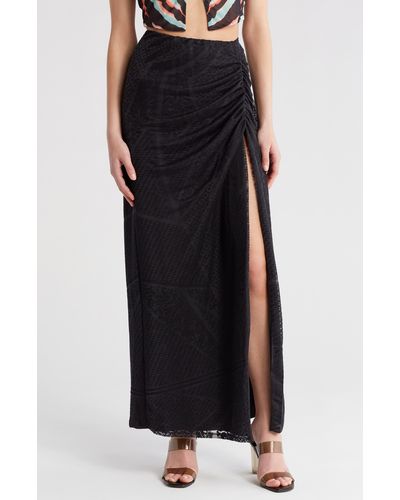 AFRM Devon Jersey Ruched Lace Skirt - Black