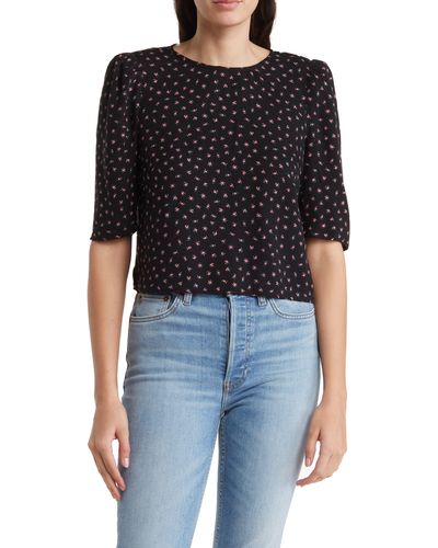AFRM Puff Sleeve Floral Print Top - Black