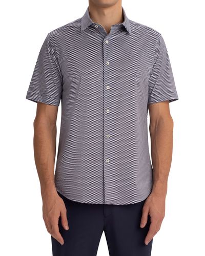 Bugatchi Ooohcotton® Print Short Sleeve Button-up Shirt - Gray