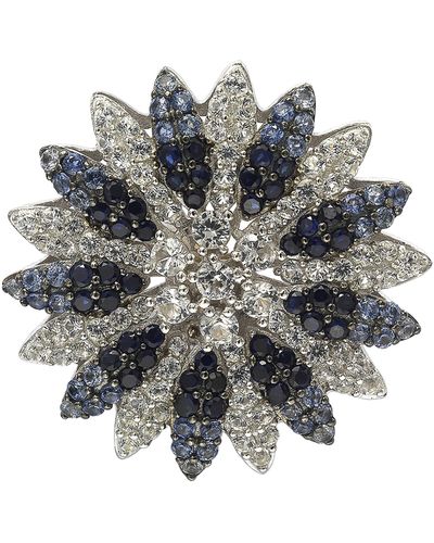 Suzy Levian Floral Sterling Silver White Sapphire Blue Sapphire Brown Diamond Brooch