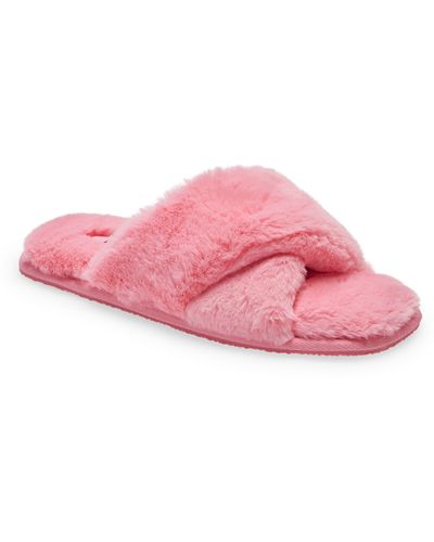 BP. Mae Cross Strap Faux Fur Slipper - Pink